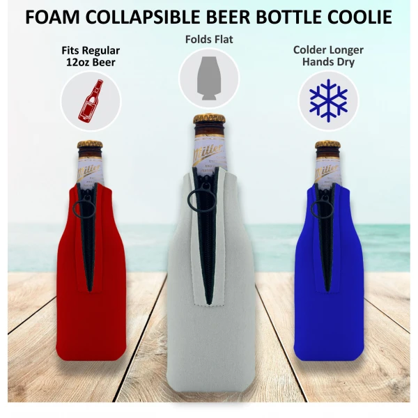 Blank Foam Zipper Beer Bottle Coolie Variety Color Packs - Image 6