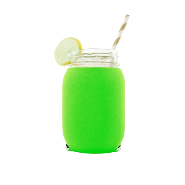 16oz mason jar koozie in bright green neoprene material