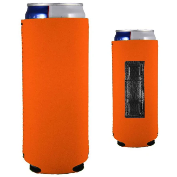 blank neoprene magnetic slim can koozie in orange neoprene