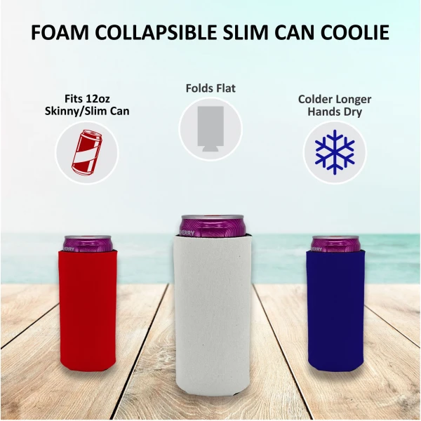 Blank Foam Collapsible Slim Can Coolie - Made in USA - Image 5